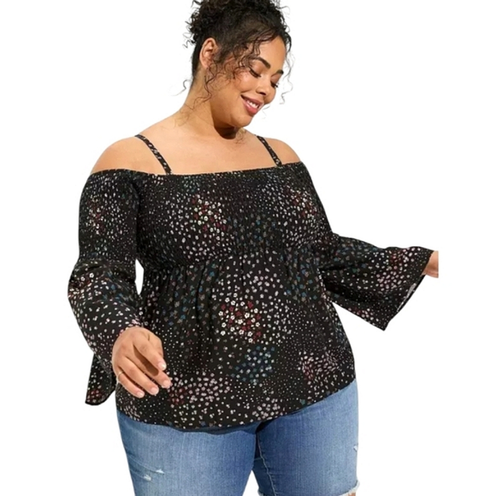 Torrid Challis Cold Shoulder Smocked Blouse